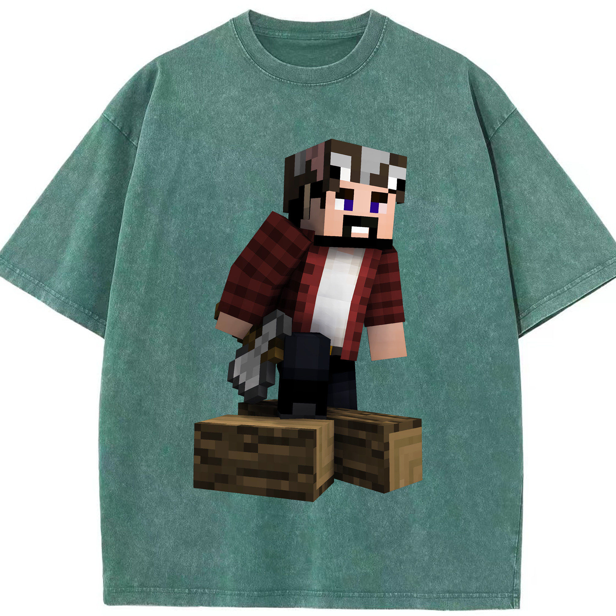 （画像用） マインクラフト ブロックの世界 Minecraft MC Block world 綿100% ヴィンテージ風 半袖Tシャツ（フロントプリント）